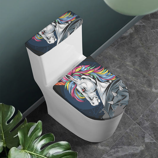 Punk Unicorn Print Toilet Lid And Tank Cover Set
