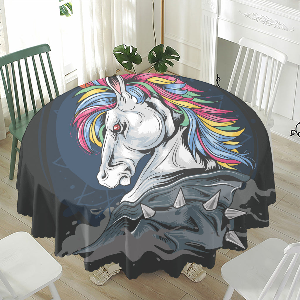 Punk Unicorn Print Waterproof Round Tablecloth