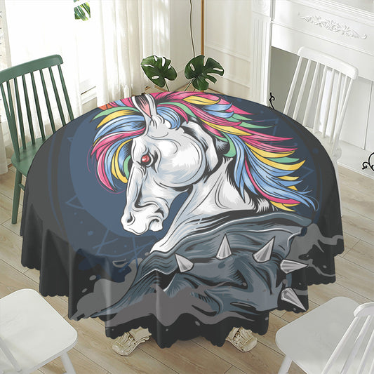 Punk Unicorn Print Waterproof Round Tablecloth