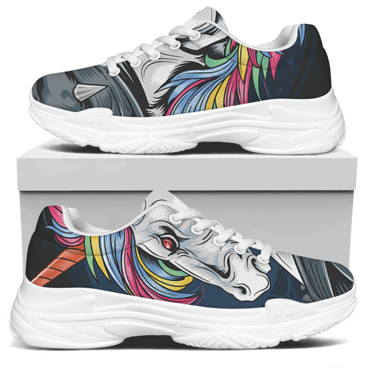 Punk Unicorn Print White Chunky Shoes