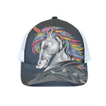 Punk Unicorn Print White Mesh Trucker Cap