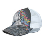 Punk Unicorn Print White Mesh Trucker Cap