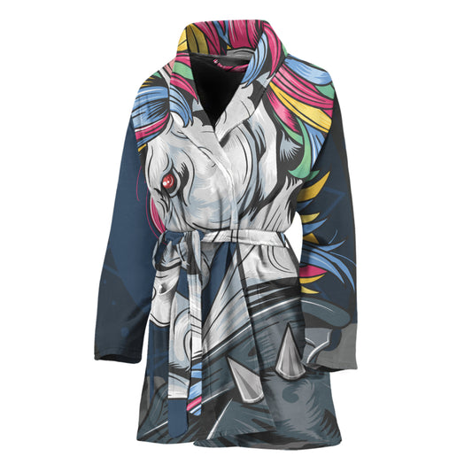 Punk Unicorn Print Women's Bathrobe