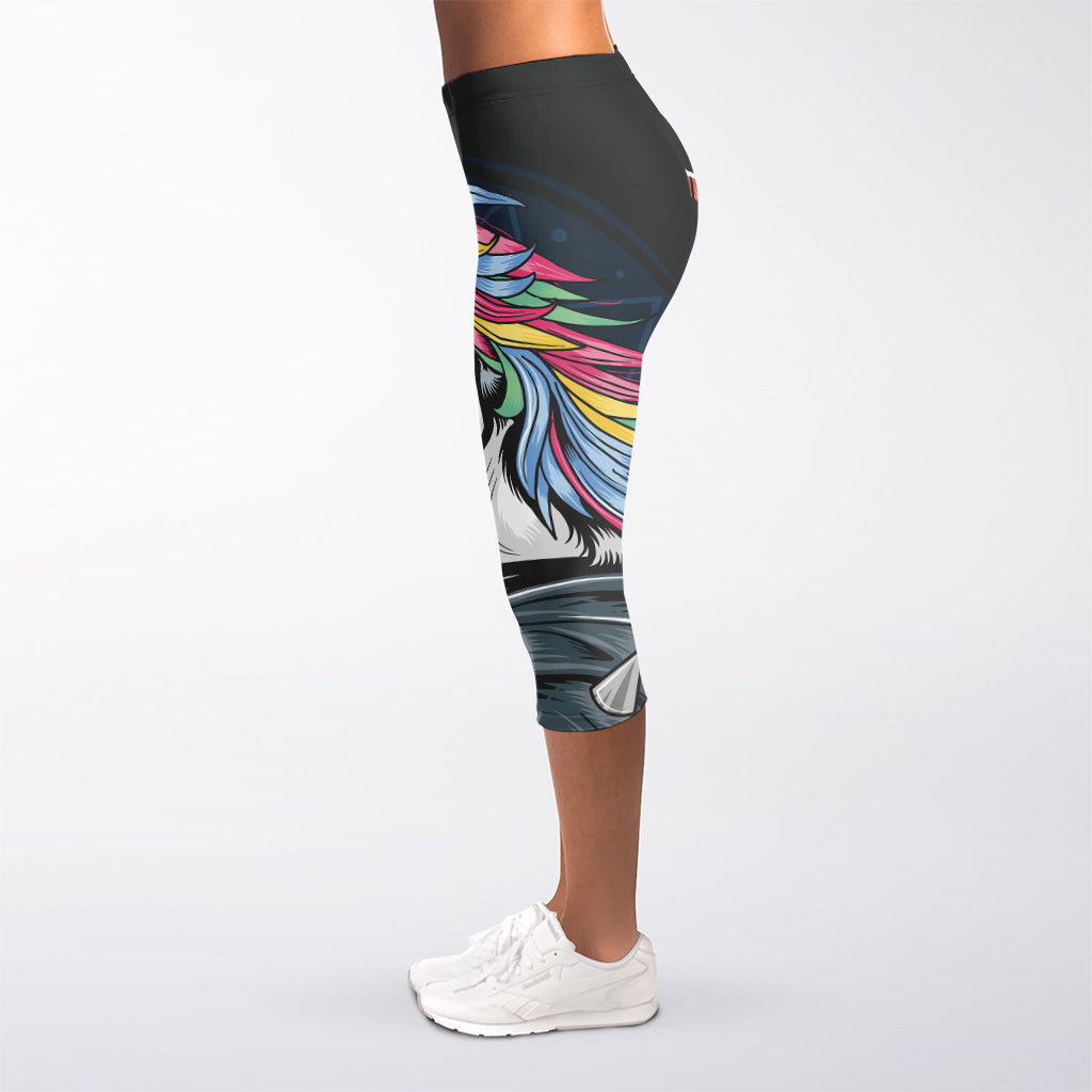 Punk Unicorn Print Women's Capri Leggings