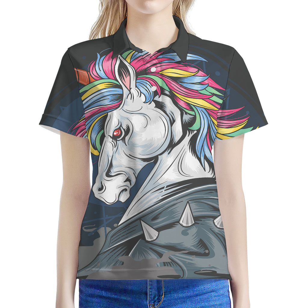Punk Unicorn Print Women's Polo Shirt