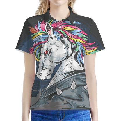 Punk Unicorn Print Women's Polo Shirt