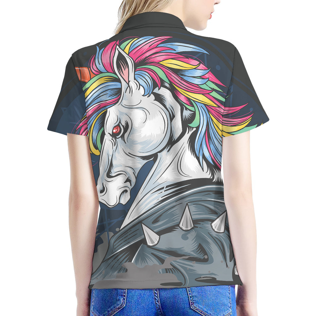 Punk Unicorn Print Women's Polo Shirt
