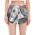 Punk Unicorn Print Women's Split Running Shorts