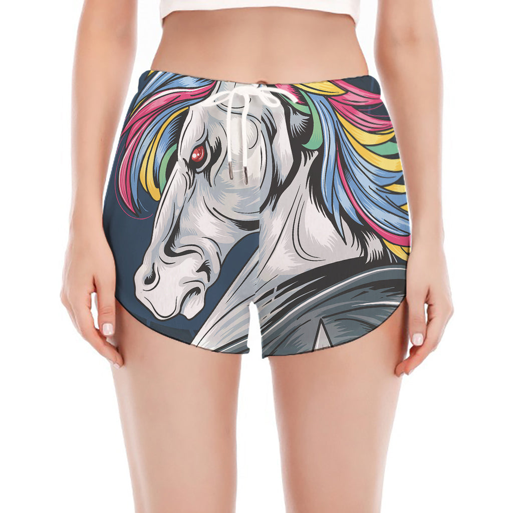Punk Unicorn Print Women's Split Running Shorts