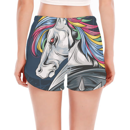 Punk Unicorn Print Women's Split Running Shorts