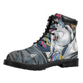 Punk Unicorn Print Padded Collar Lace Up Boots