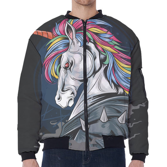 Punk Unicorn Print Zip Sleeve Bomber Jacket