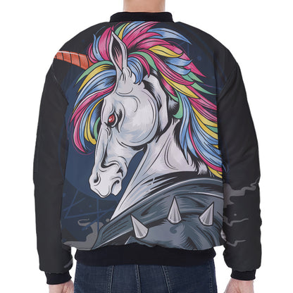 Punk Unicorn Print Zip Sleeve Bomber Jacket