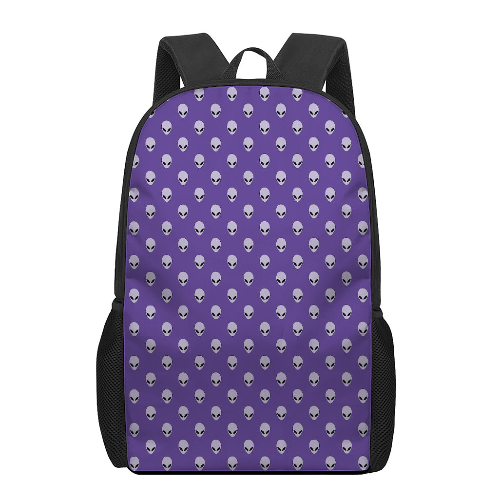 Purple Alien Face Pattern Print 17 Inch Backpack