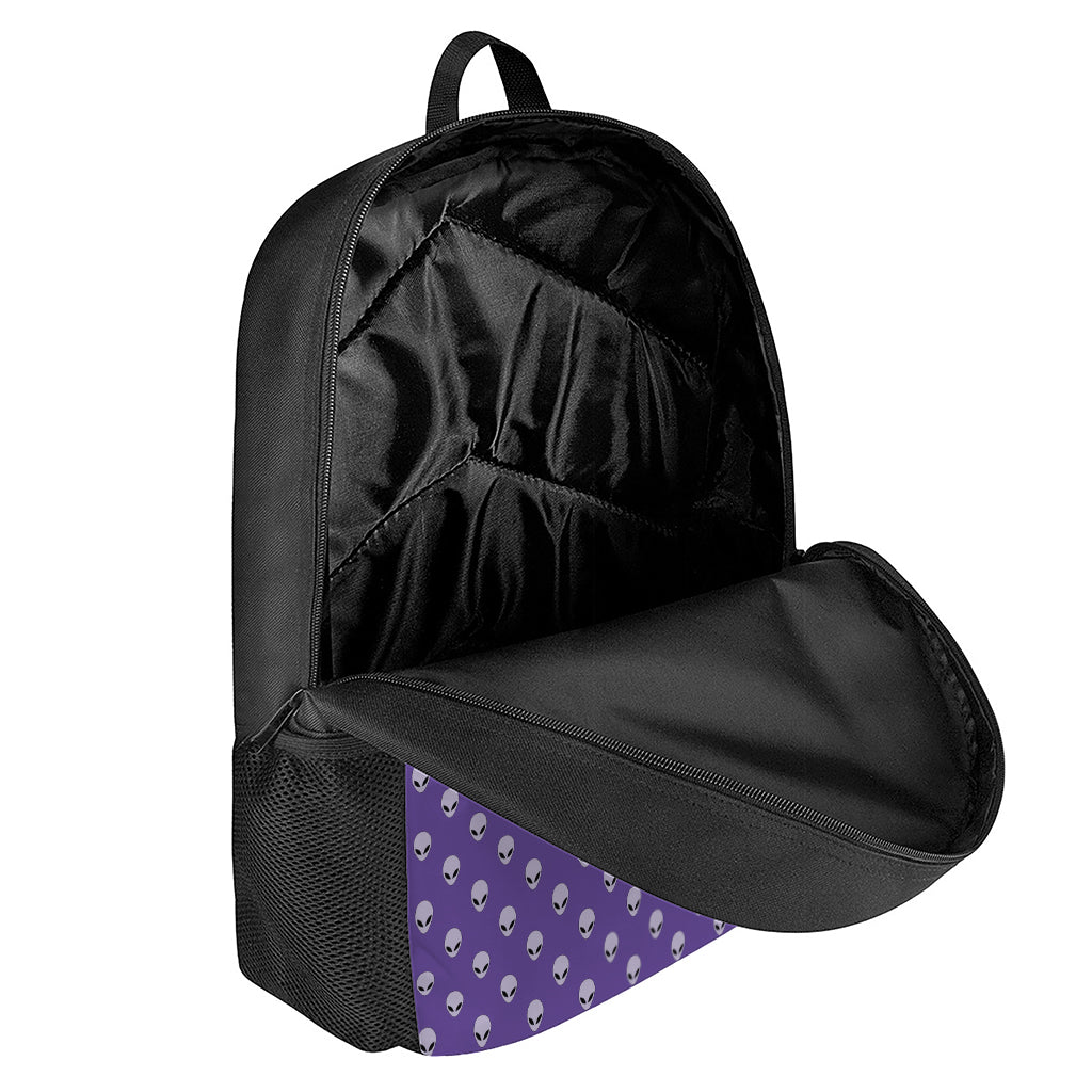 Purple Alien Face Pattern Print 17 Inch Backpack