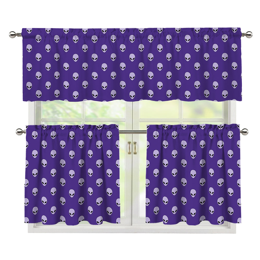 Purple Alien Face Pattern Print 3 Piece Kitchen Curtains
