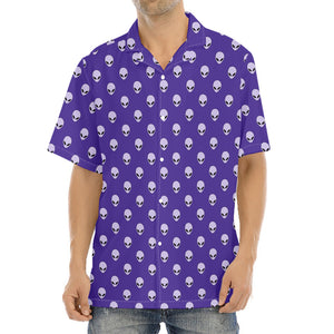 Purple Alien Face Pattern Print Aloha Shirt