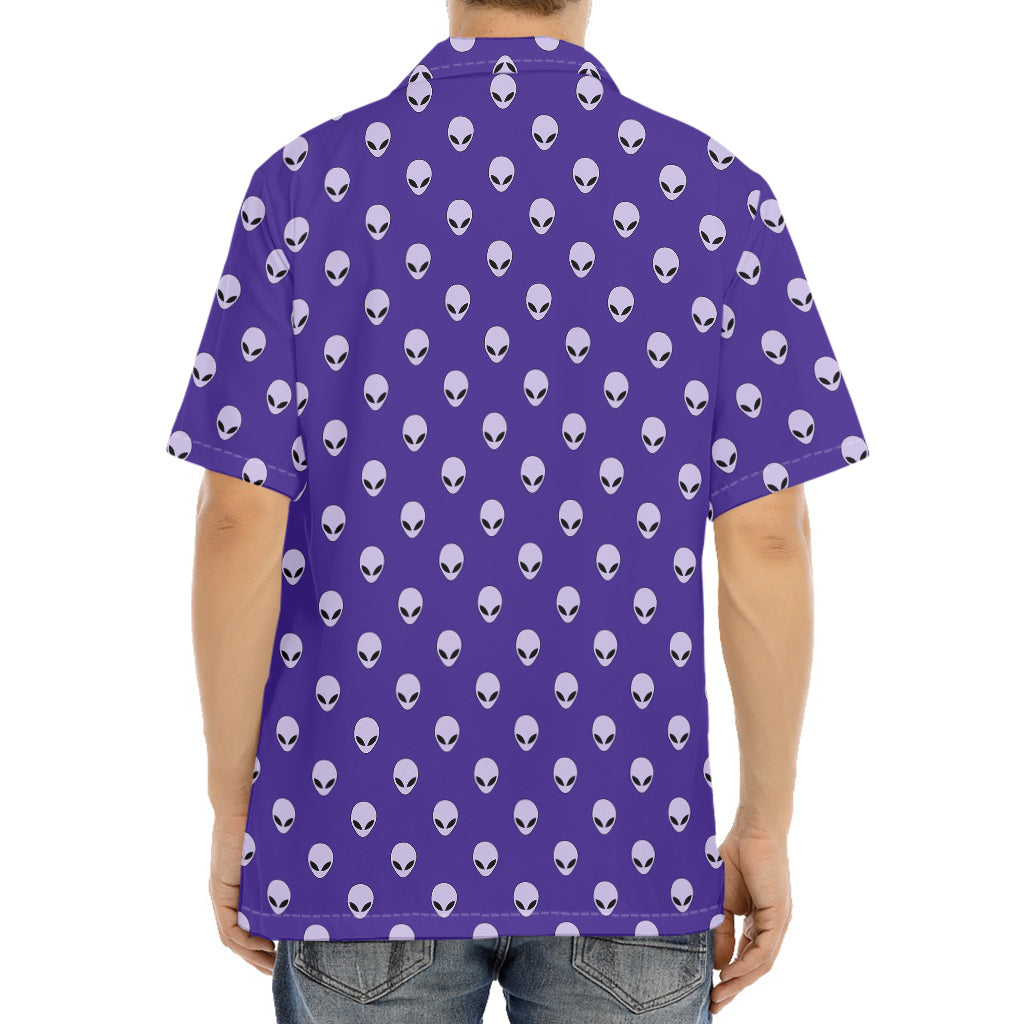 Purple Alien Face Pattern Print Aloha Shirt