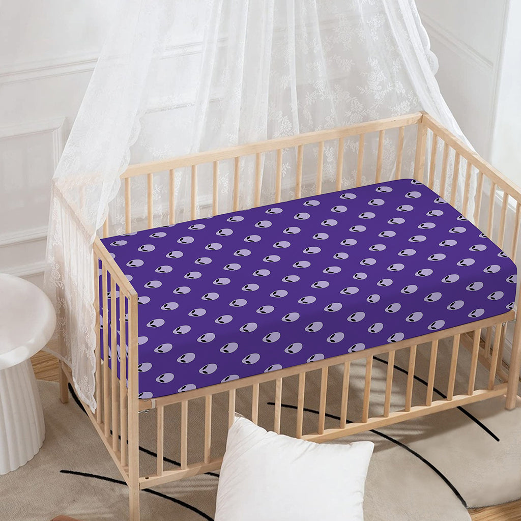 Purple Alien Face Pattern Print Baby Crib Sheet