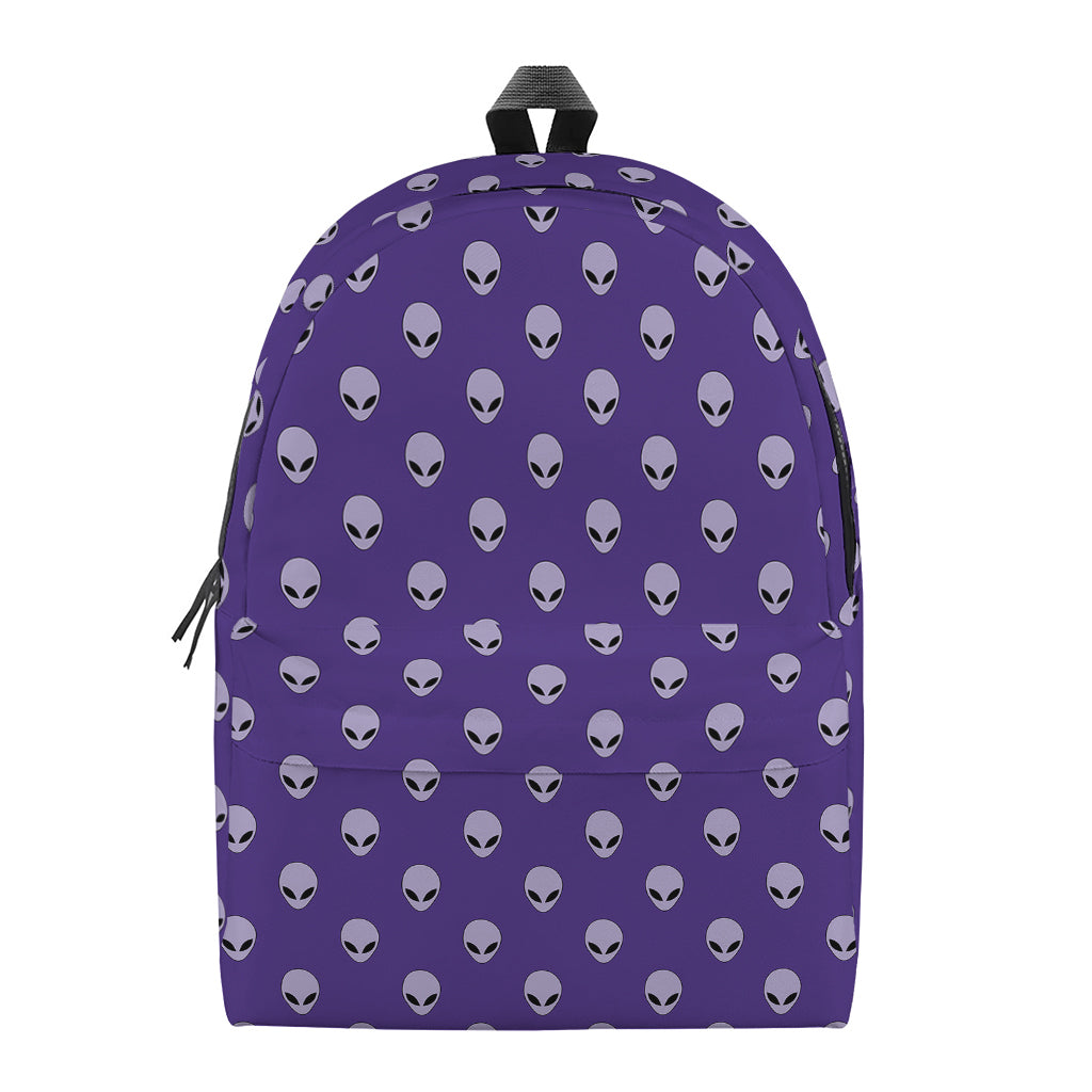 Purple Alien Face Pattern Print Backpack