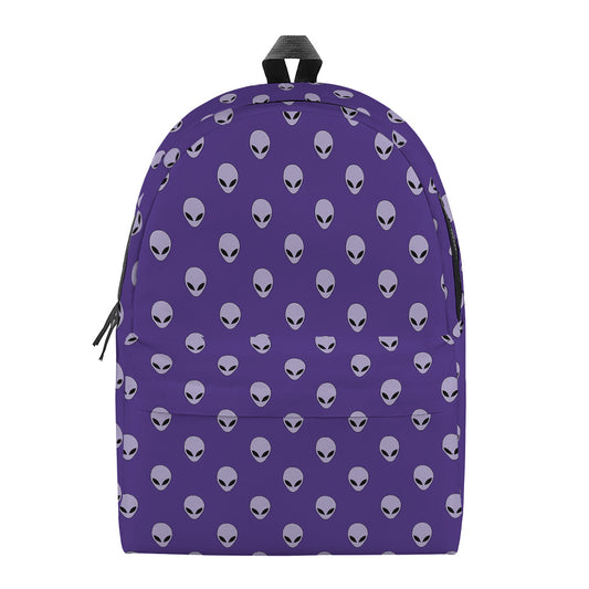Purple Alien Face Pattern Print Backpack