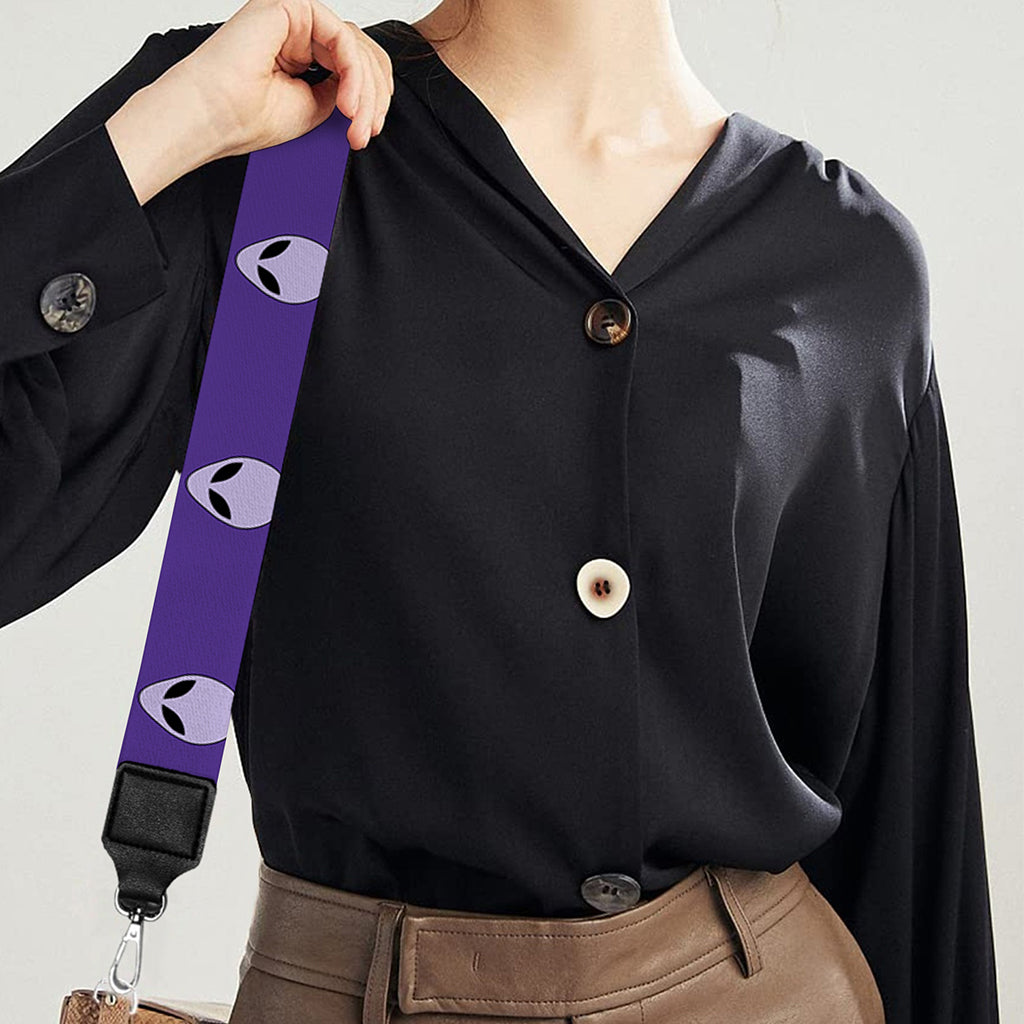 Purple Alien Face Pattern Print Bag Strap