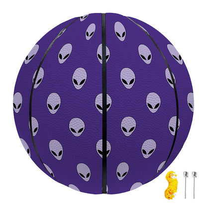Purple Alien Face Pattern Print Basketball