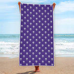 Purple Alien Face Pattern Print Beach Towel