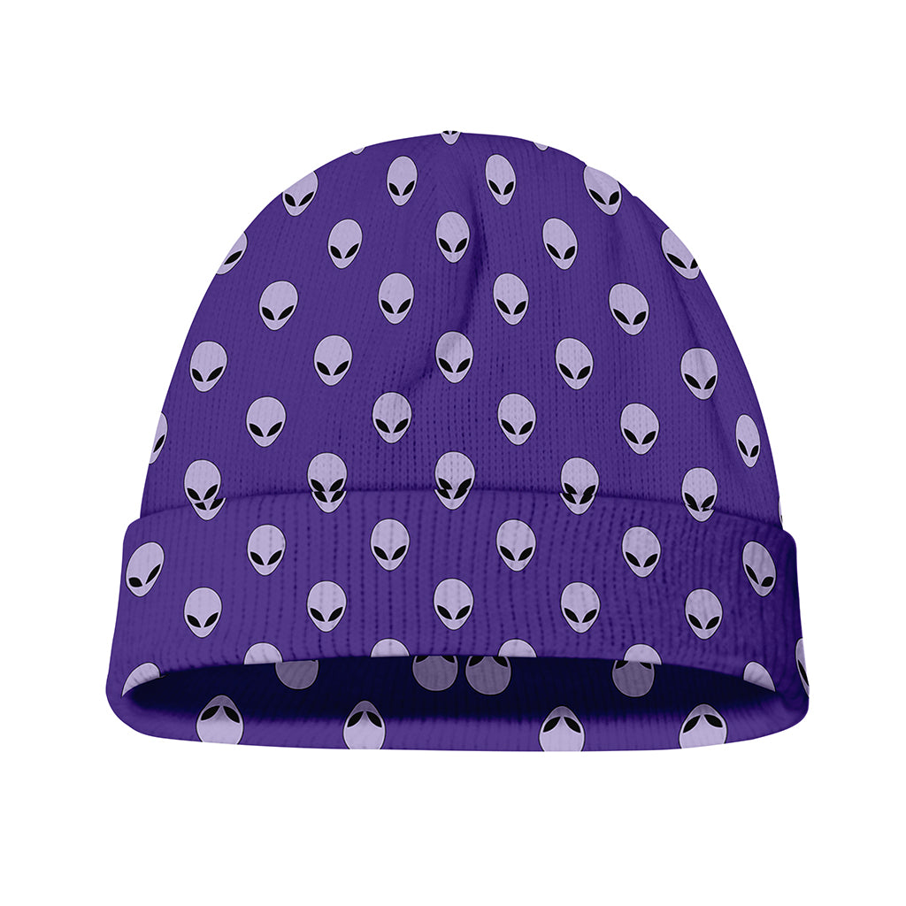 Purple Alien Face Pattern Print Beanie