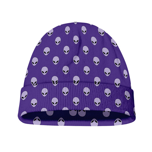 Purple Alien Face Pattern Print Beanie