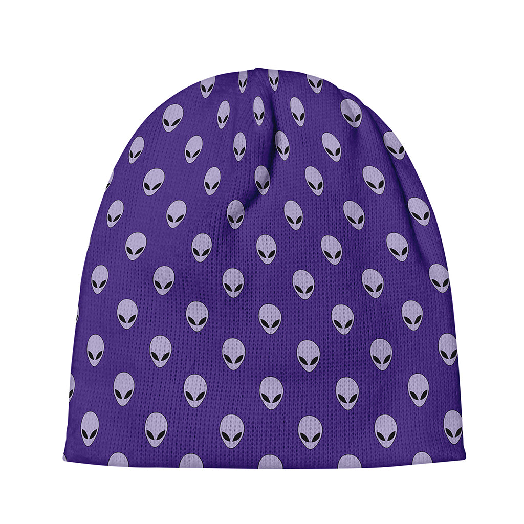 Purple Alien Face Pattern Print Beanie