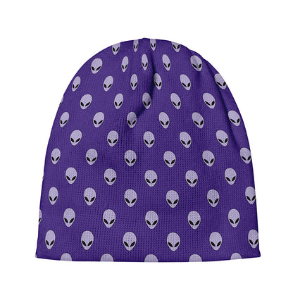 Purple Alien Face Pattern Print Beanie