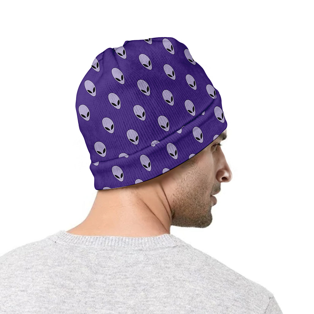 Purple Alien Face Pattern Print Beanie