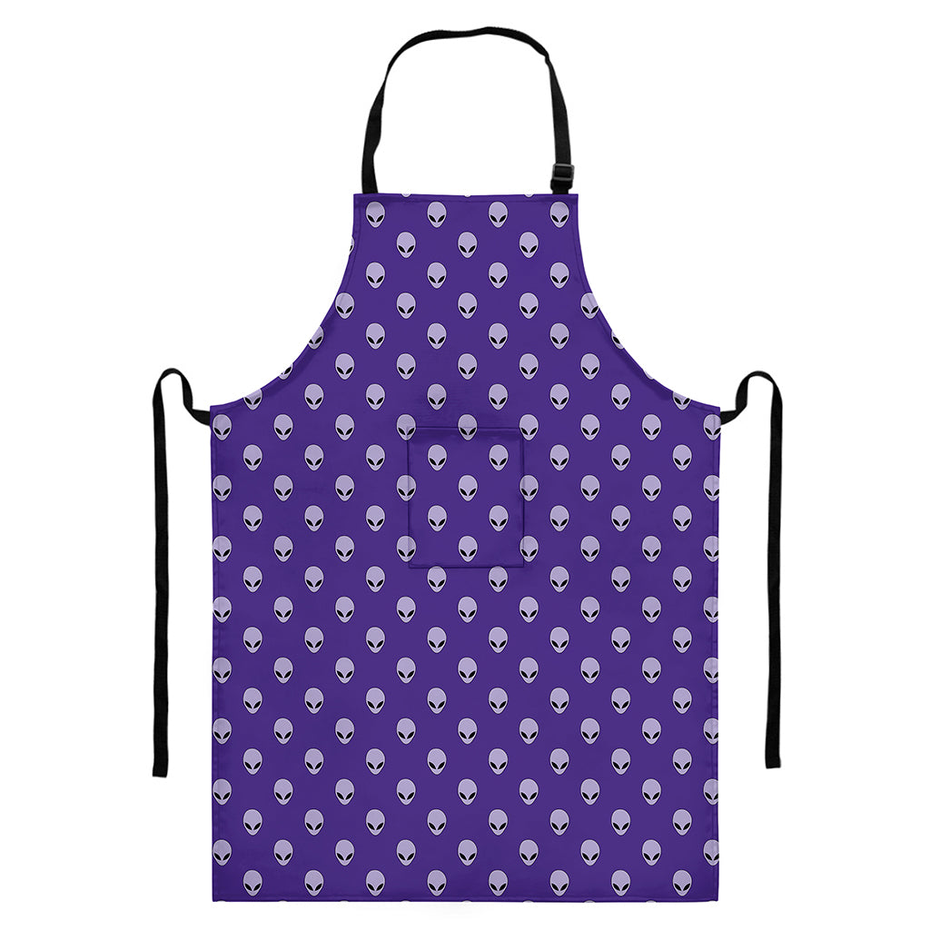 Purple Alien Face Pattern Print Bib Apron With Pocket