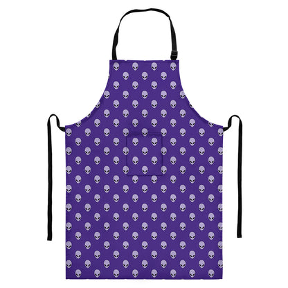 Purple Alien Face Pattern Print Bib Apron With Pocket