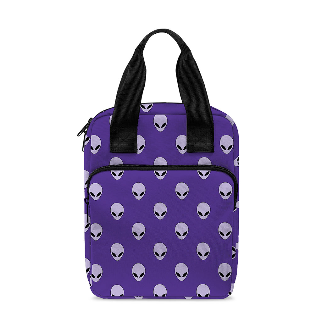 Purple Alien Face Pattern Print Bible Tote Bag