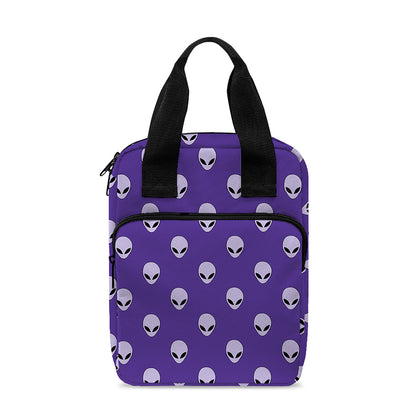 Purple Alien Face Pattern Print Bible Tote Bag
