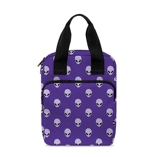 Purple Alien Face Pattern Print Bible Tote Bag