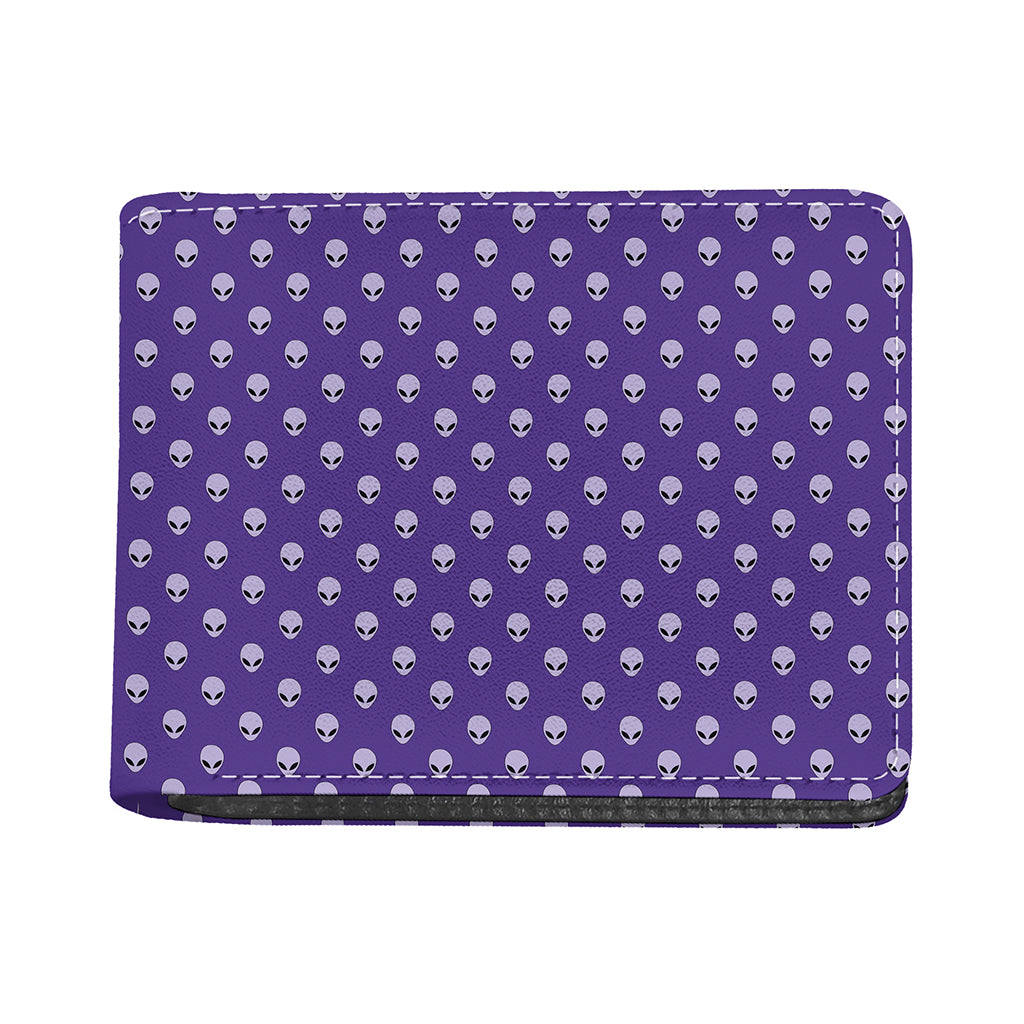 Purple Alien Face Pattern Print Bifold Wallet