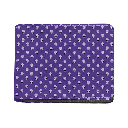 Purple Alien Face Pattern Print Bifold Wallet