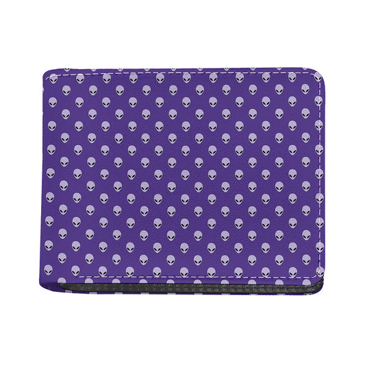 Purple Alien Face Pattern Print Bifold Wallet