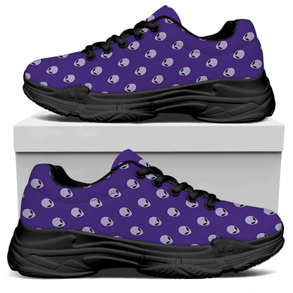 Purple Alien Face Pattern Print Black Chunky Shoes