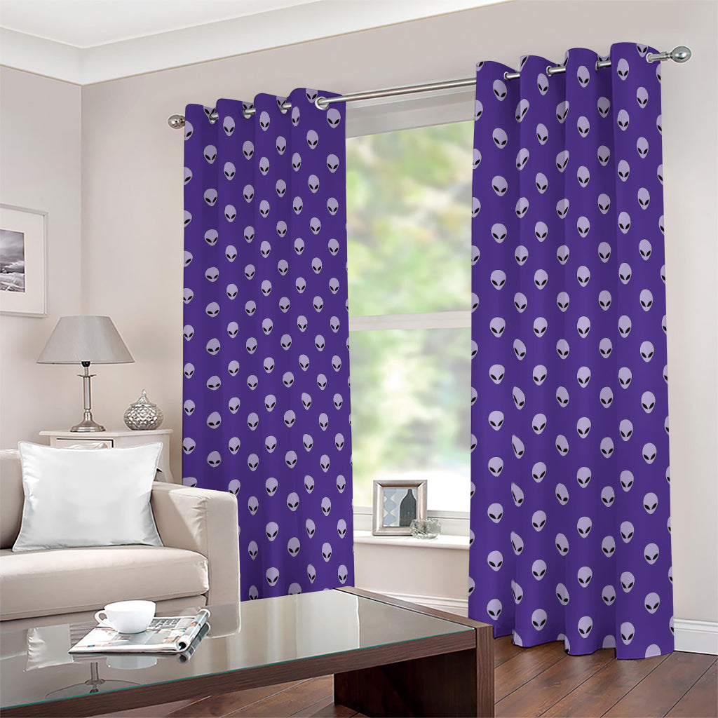 Purple Alien Face Pattern Print Blackout Grommet Curtains