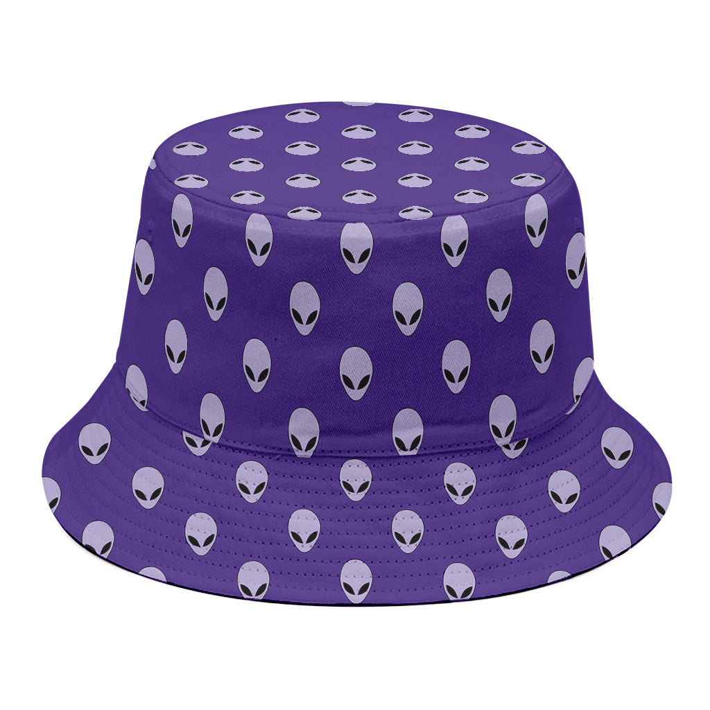 Purple Alien Face Pattern Print Bucket Hat