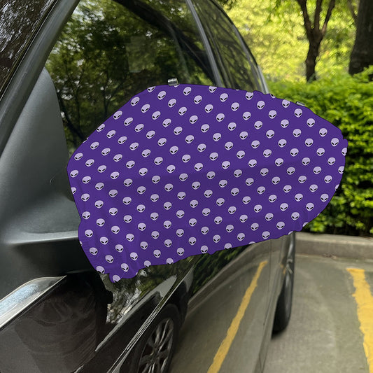 Purple Alien Face Pattern Print Car Side Mirror Covers