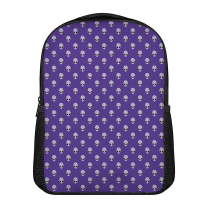 Purple Alien Face Pattern Print Casual Backpack