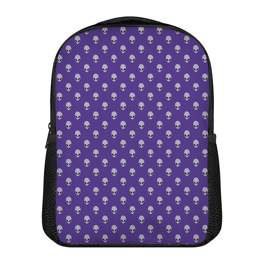 Purple Alien Face Pattern Print Casual Backpack