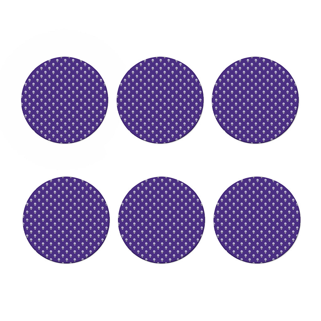 Purple Alien Face Pattern Print Coaster Set