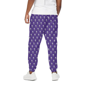 Purple Alien Face Pattern Print Cotton Pants