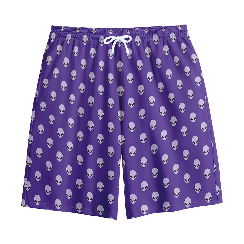 Purple Alien Face Pattern Print Cotton Shorts